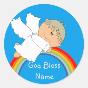 Baby Boy Shower Birthday Party Cute Angel Classic Round Sticker
