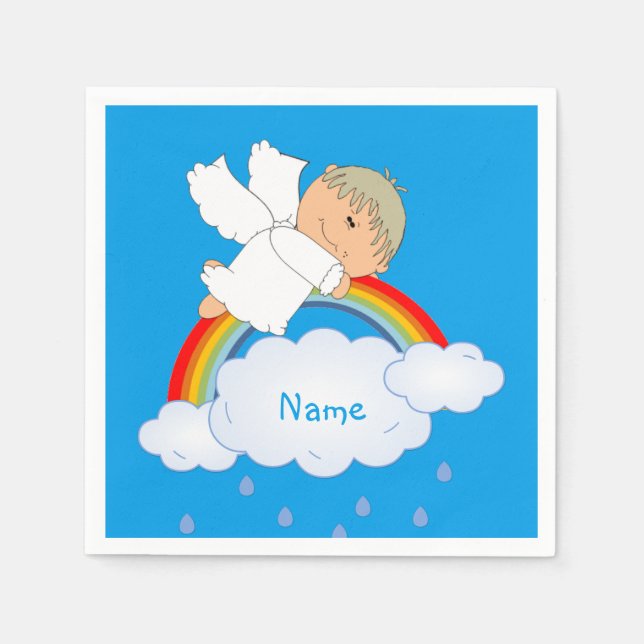Baby Boy Shower Birthday Party Cute Angel Napkin (Front)
