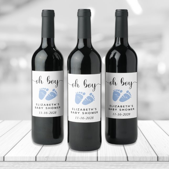 Baby Boy Shower Blue Feet Wine Label (Creator Uploaded)