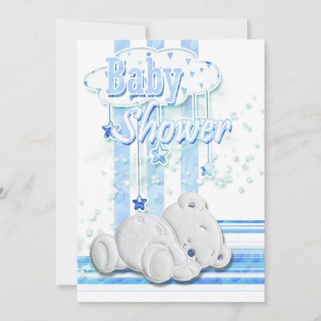 Baby boy shower blue invitation (Front)