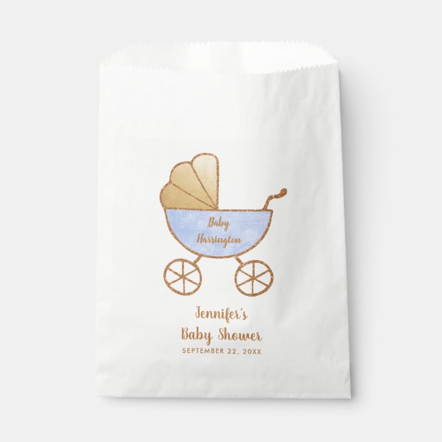 Baby Boy Shower Blue Retro Carriage Favour Bags (Front)
