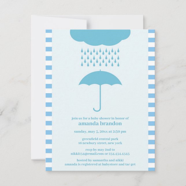 Baby Boy Shower Blue Umbrella Invitation (Front)