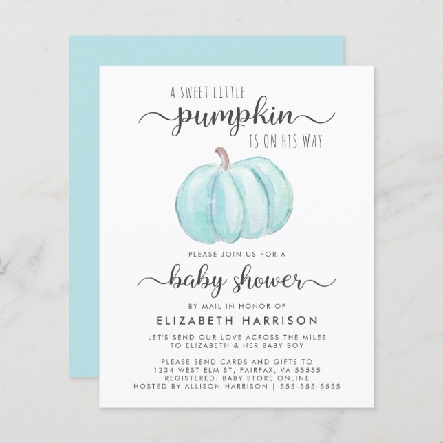 Baby Boy Shower By Mail Blue Pumpkin Invitation (Front/Back)