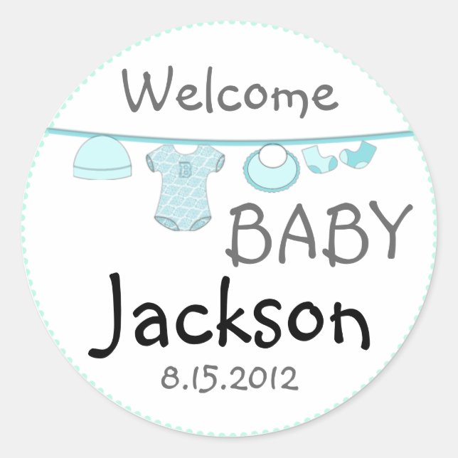 Baby Boy Shower Clothes Line Round Sticker (Front)