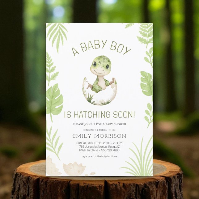 Baby Boy Shower Cute Dinosaur Hatching Soon  Invitation (Creator Uploaded)
