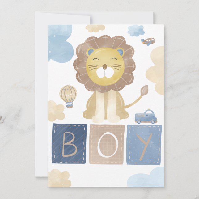 Baby Boy Shower Cute Lion Invitation (Back)