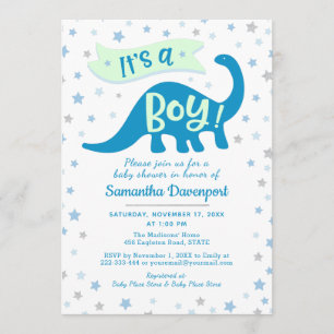 Baby Boy Shower Dinosaur Blue Theme It's A Boy Invitation