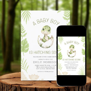 Baby Boy Shower Dinosaur Hatching Soon Cute  Invitation
