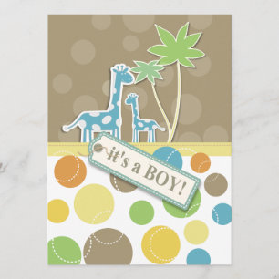 Baby Boy Shower Dots giraffe Invitation Card