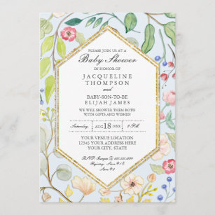 Baby Boy Shower Dusty Blue Watercolor Rose Floral Invitation