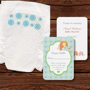 Baby Boy Shower Elephants Diaper Raffle Enclosure Card