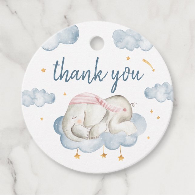 Baby Boy Shower Favour Tags - Elephant (Front)