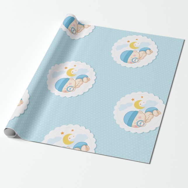 Baby Boy Shower Gift Wrap Cute Boy Blue (Unrolled)