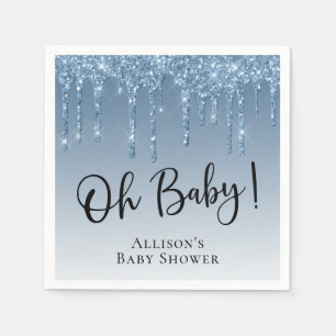 Baby Boy Shower Glitter Blue Personalised Napkin