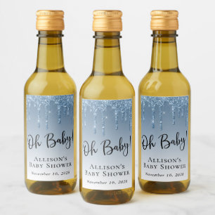 Baby Boy Shower Glitter Blue Personalised Wine Label