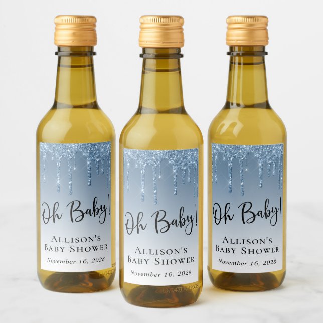 Baby Boy Shower Glitter Blue Personalised Wine Label (Bottles)