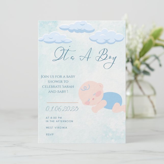 Baby boy Shower Invitation  (Standing Front)
