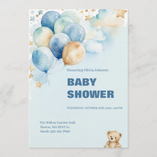 Baby Boy Shower Invitation Blue Teddy Bear