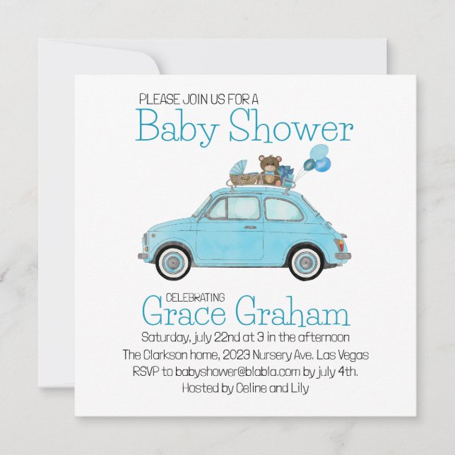 Baby Boy Shower invitation Fiat 500 (Front)