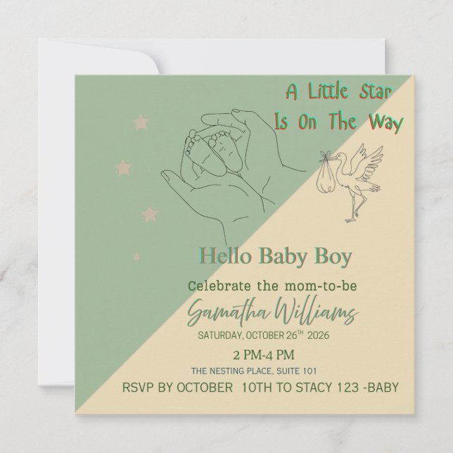 Baby Boy Shower Invitation | Hello Baby Editable B (Front)
