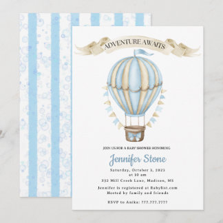 Baby Boy Shower Invitation - Hot Air Balloon