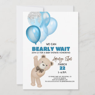 baby boy shower invitations bear bearly wait blue