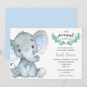 Baby boy shower invitations (Elephant Watercolor)