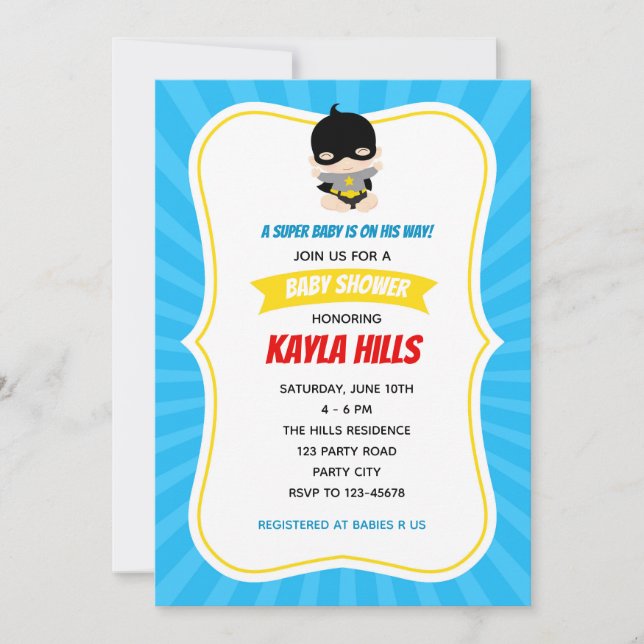 Baby Boy Shower Invitations (Superhero) Blue (Front)
