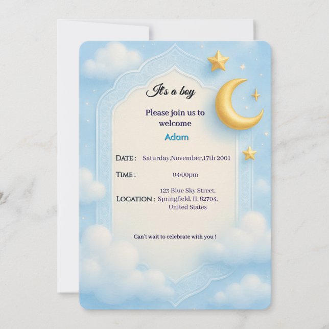 Baby Boy Shower Invite - Blue Elegant Design (Front)