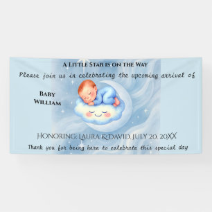 Baby Boy Shower Invite Moonlight Stars Watercolor Banner