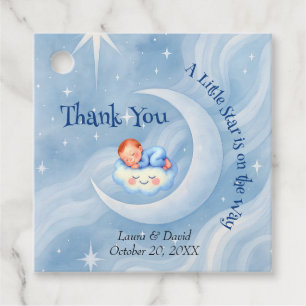 Baby Boy Shower Invite Moonlight Stars Watercolor Favour Tags