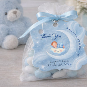 Baby Boy Shower Invite Moonlight Stars Watercolor Favour Tags