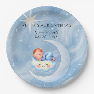 Baby Boy Shower Invite Moonlight Stars Watercolor Paper Plate