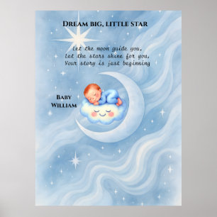 Baby Boy Shower Invite Moonlight Stars Watercolor Poster