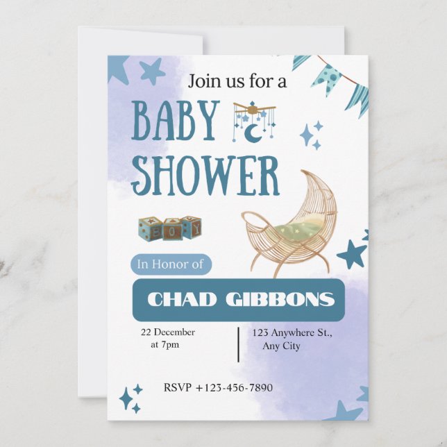 Baby Boy Shower Moon Stars Invitation Template (Front)