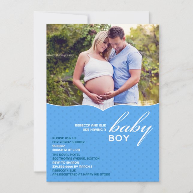 Baby Boy Shower Photo Flat Invitation (Front)