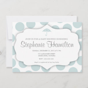 Baby boy shower polka dots umbrella frame blue invitation