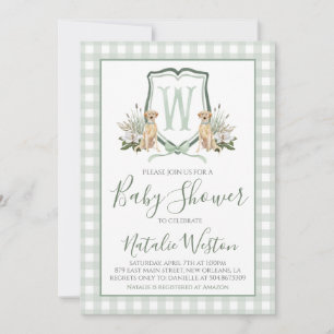 Baby Boy Shower Preppy Dog Southern Green Gingham Invitation