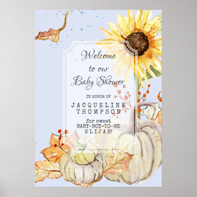 Baby Boy Shower Welcome Our Lil Pumpkin Sunflower Poster (Front)