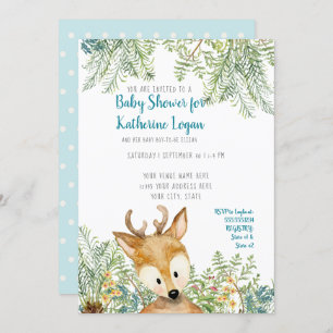 Baby Boy Shower Woodland Forest Deer Forest Ferns Invitation