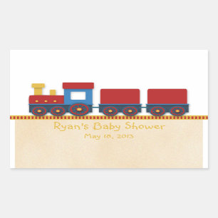 Baby Boy Shower: Yellow, Red & Blue Train Rectangular Sticker