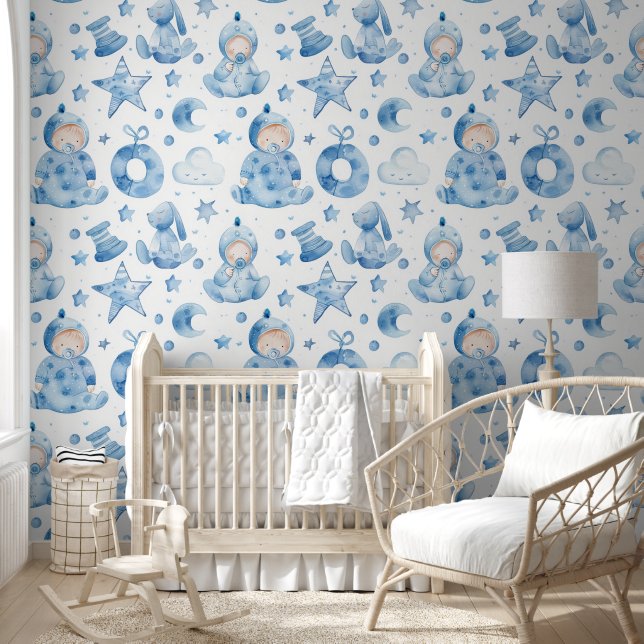 Baby Boy Sleepy Time Pattern Wallpaper (Kids)