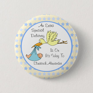 Baby Boy Special Delivery Stork Baby Shower Favour 6 Cm Round Badge