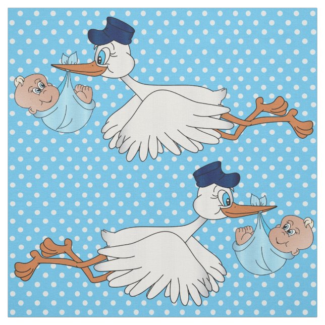 Baby Boy Stork Design Pattern Fabric (Swatch)