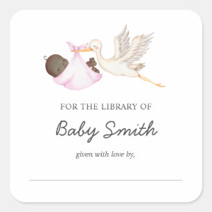 Baby Boy Stork Shower Bookplate Square Sticker
