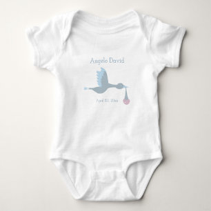 Baby Boy Stork with Blue Sky and Clouds Baby Bodysuit