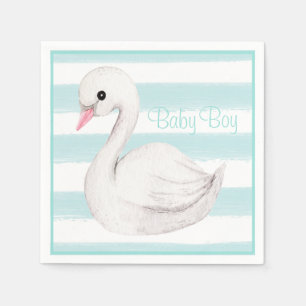 Baby Boy Swan Blue Script Baby Shower Napkin