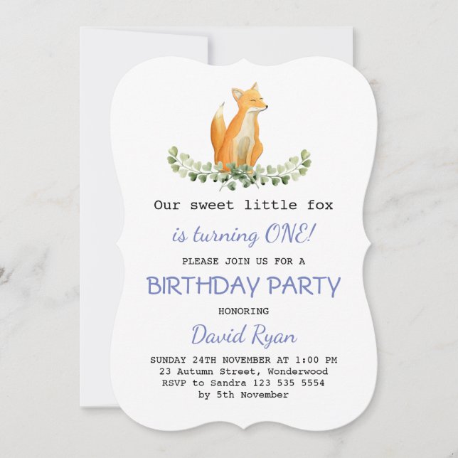 Baby Boy Sweet Fox Woodland Birthday Party Invitation (Front)