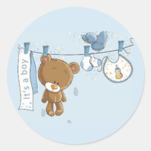 Baby Boy Teddy Bear Baby Classic Round Sticker
