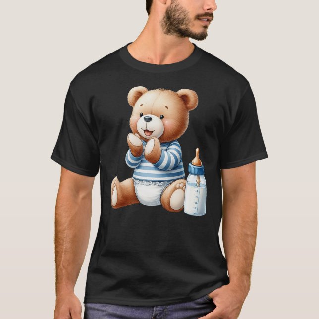 Baby Boy Teddy Bear Baby Shower Gender Reveal T-Shirt (Front)
